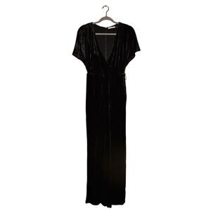 ALICE + OLIVIA $550 Black Breanna Velvet Wrap Top Wide Leg Jumpsuit Size 2